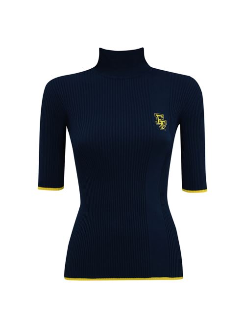 Dolcevita in maglia di viscosa Navy/mimosa con logo college Elisabetta Franchi | MK89M46E2CO4